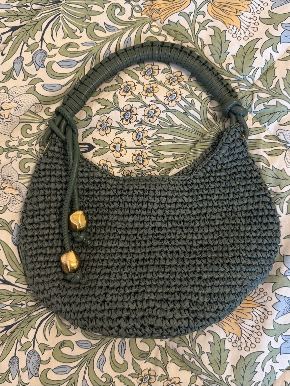 Madewell Carmen MINI Raffia Bag - Foraged Green with Gold Metal Tassel